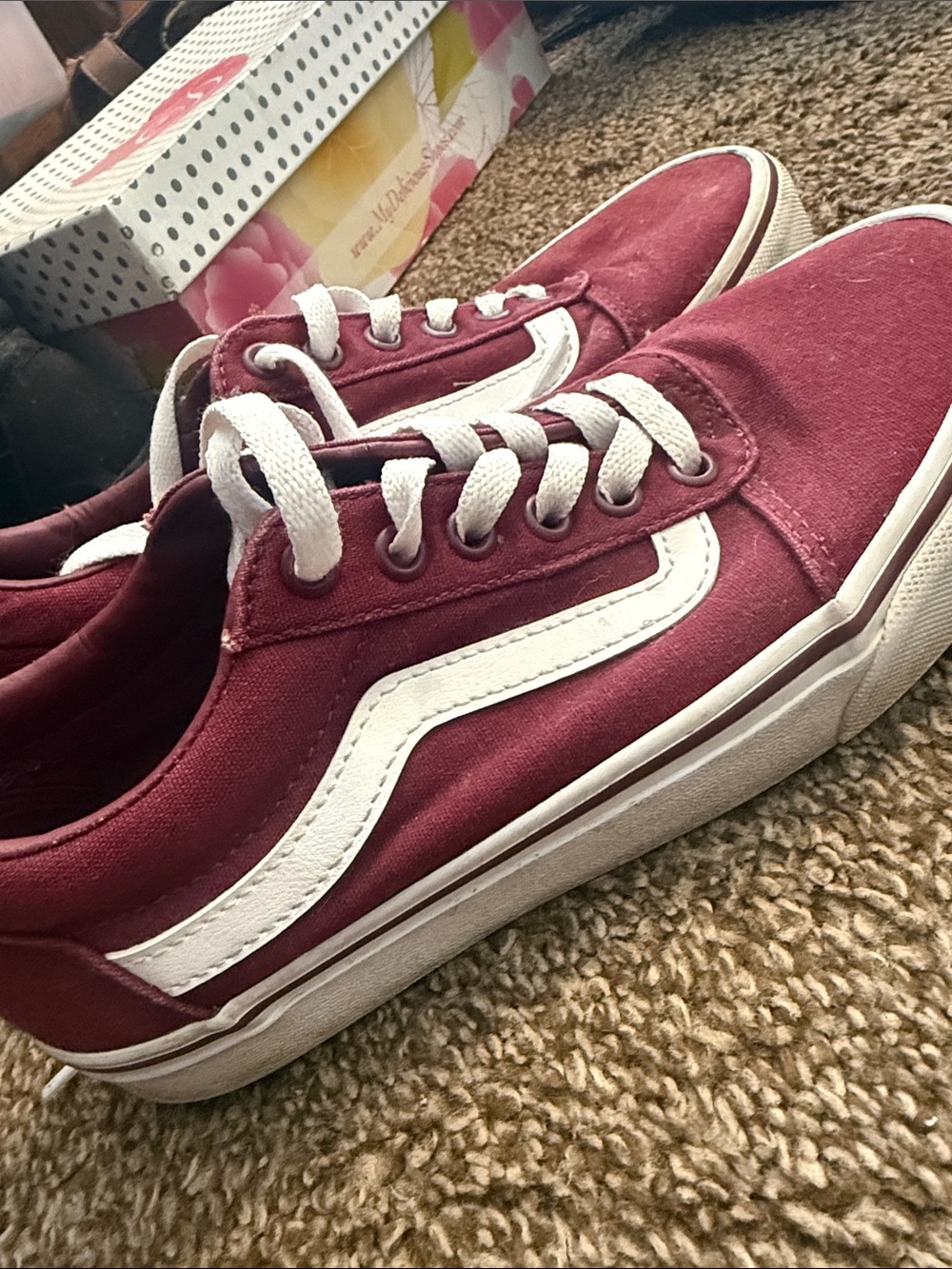 Vans Maroon and White Old Skool Sneakers